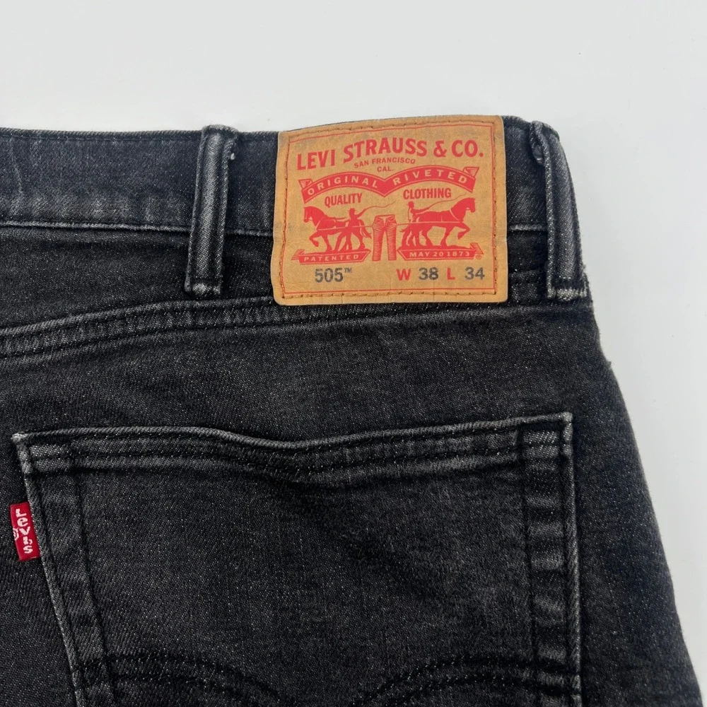 Levis 505 Regular Fit Mens Black Straight Leg Denim Jeans W38 L34 00505-1434